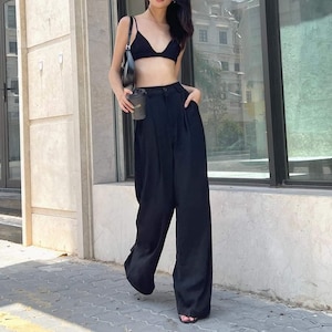 High Waist Pants / Women Maxi Pants with Pockets