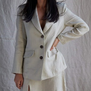 Linen Blazer - Women Linen Suit Jacket - Linen Suit Set - Linen Single Breasted Blazer with Pockets - Women Workwear - Women Office Wear