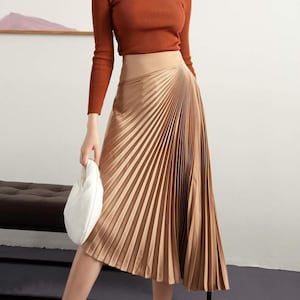 Asymmetrical Midi Silk Skirt with Pleated - Formal Wedding Guest Skirt