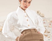 Big Collar Shirt for Women - Loose Fitting Women Blouse - Vintage