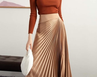 Asymmetrical Midi Silk Skirt with Pleated