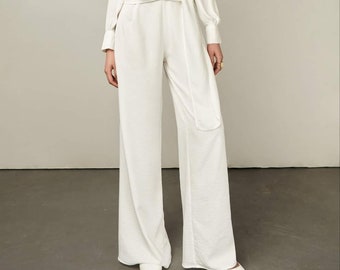 High Waist Pants for Women - Wide Leg Silk Trousers