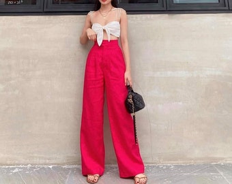 High Waisted Linen Pants - Wide Leg Linen Pants