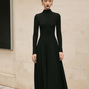 Cotton Maxi Dress with High Neckline and Dramatic Open Back – Custom Full-Length Women’s Gown for Formal and Evening Wear in Black