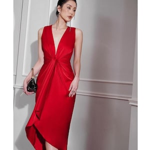 Twist Front Maxi Dress - Sleeveless Silk Dress - Wedding Guest Dress -  Club Cocktail Dresses - Summer Silk Dress for Women