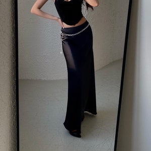 Crepe De Chine Silk Skirt - Maxi Skirt - High waisted skirt - Long Skirt - Summer Skirt - Midi Skirt - Black Skirt - Gift for Wife