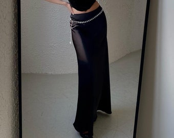 Crepe De Chine Silk Skirt - Maxi Skirt - High waisted skirt - Long Skirt - Summer Skirt - Midi Skirt - Black Skirt - Gift for Wife