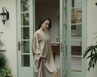 Vestido largo tipo caftán de seda moderno y extragrande, vestido de seda, vestido holgado, vestido para estar en casa, vestido de tallas grandes, regalo para mujeres/esposas