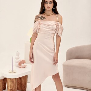 Asymmetrische zijden jurk met mouwloze, elegante vintage chique cocktailclub, jurk voor bruiloftsgasten voor dames