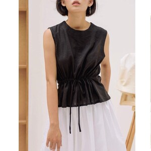 Sleeveless Linen Top in Black / Available in 50 Colors
