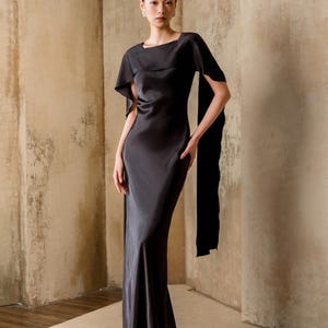 black dresses for tall women Formal Dress Party wear Color:BLACK/BLACK Sweep Train Birthday Party Dress Mother Midi length Slim
