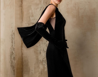Velvet Evening Gown with Draped Cowl Back, Vintage Hollywood Noir Floor Length Dress, Elegant Low Back Formal Gown, Minimalist Party Dress