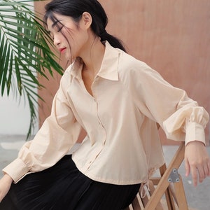 Women Linen Blouse - Loose Linen Long Sleeves Shirt - Bishop Sleeves Linen Shirt