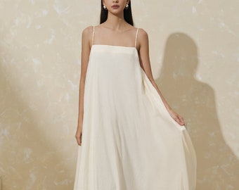 Thin Straps MAXI Silk Dress with Sleeveless and Square Neckline - Maternity Silk Floor Dress - Wedding Guest Silk Long Dress