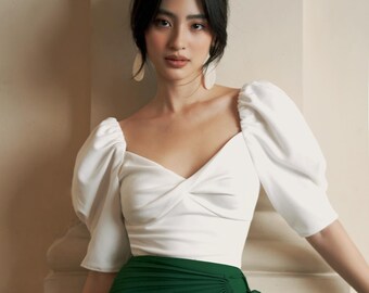 Puff Sleeve Top with Sweetheart Neckline - Summer Bodycon Blouse