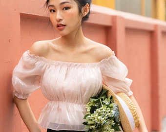 Off the Shoulder Organza Top - Sheer Summer Top