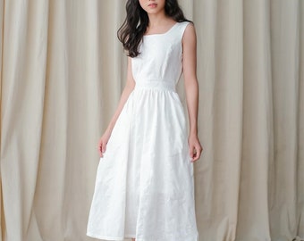 Loose Linen Summer Dress / Sleeveless Tie Back Dress / Available in 50 Colors