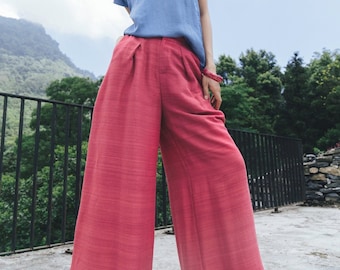 Linen Palazzo Pants with Side Pockets - Linen Culottes in MAXI length - Wide Leg Maxi Pants with Pleated - Loose Linen Pants