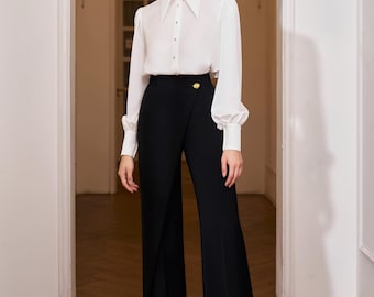 High waisted black trousers, Wide leg dress pants women, Tailored office trousers, Elegant workwear pants, Business casual pants women