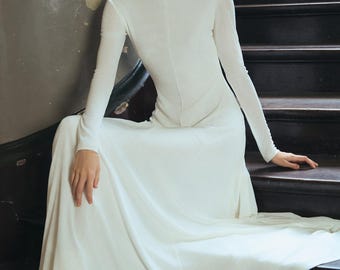 Vestido largo de algodón con escote alto – Vestido largo a medida para mujer, ideal para ocasiones formales y de noche.