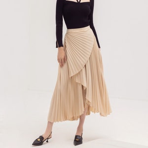 Asymmetrical Pleated Silk Skirt - Midi Skirt - High Waist Skirt - Summer Skirt - Long Skirt - Summer Skirt - Gift for her - Unique skirt