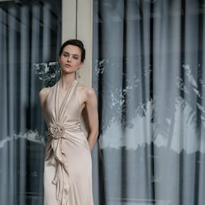 Ruffle Summer Dress for Women - Wedding Guest Maxi Silk Dress with Sleeveless - Asymmetrical Floor Length Silk Dress