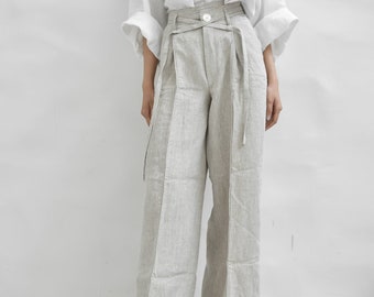 Pleated Linen Pants. Women Linen Pants. Slack Women Pants. Linen Trousers. Basic Linen Pants