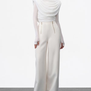 High Waist Pants for Women - Wide Leg Silk Trousers