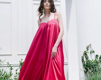 Vestido largo midi de seda extragrande - Vestido de maternidad de seda con tirantes finos