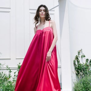 Oversize Midi Silk Maxi Dress - Thin Straps Maternity Silk Dress