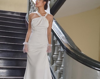 Silk Sleeveless Dress with Halter Neck | white silk wedding guest dress | evening dress satin| summer party dress | romantic dress