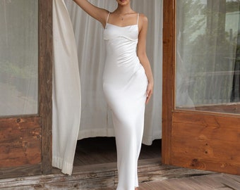 Bustier Back Dress - Thin Straps Silk dress - Summer Wedding Guest Dress - Engagement Dress - Bridesmaid Dresses - Gift For Her