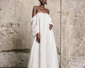 Flowy Silk Dress, Oversized White Dress, Romantic Summer Gown, Maternity Photo Shoot Dress, Minimalist Bride, Ethereal Clothing