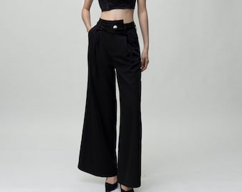 Black Women's linen long pants linen trousers wide legs pants plus size pants loose casual maxi trousers spring custom full length pants