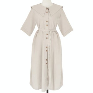 Half Sleeve Loose Linen Midi Dress Button Up / Available in 50 Colors