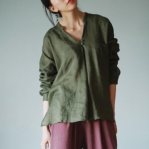 Loose Linen Tunic in color Moss - Available in 50 Colors