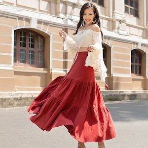High Waist Linen Maxi / Midi Skirt - Vacation Linen Long Skirt - Vintage Full Circle Skirt - Button Up Maxi Linen Skirt