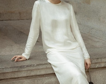 Crew Neck Maxi Dress with Long Sleeve, Simple Maxi Dress, Ankle Length Dress for Women, Gift for Her, Loose Fitting Long Dress