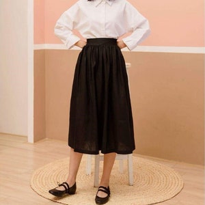 Lightweight Linen Midi Skirt with Elastic Waistband / Available in 50 Colors