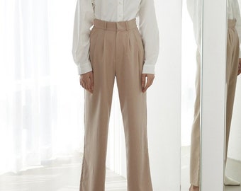 High Waist Linen Pants / Straight Leg Linen Trousers / Available in 50 Colors