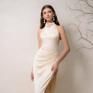 High Split Prom Dress, Draped Waist Maxi Dress, Backless Dress, Floor Length Dress for Bridesmaids, Gift for Her - Perfect for Autumn/Winter