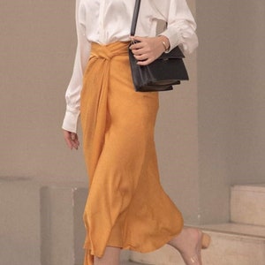 Silk MIDI / MAXI Wrap Skirt- Tie Front Draped Midi Skirt - High Waisted Silk MIDI Skirt - Summer Midaxi A-line Skirt