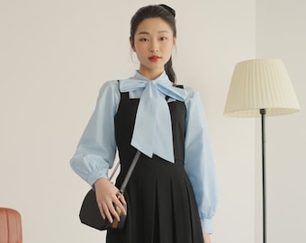 Women Blouse with Long Sleeves - Women Ribbon Blouse - Bow Tie Neck Women Shirt - Turtleneck Blouse