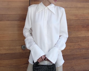 Zijden blouse met knopen en lange mouwen Bishop - formeel zijden overhemd