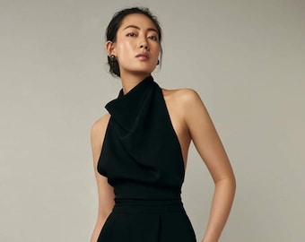 Open Back silk Top with Sleeveless