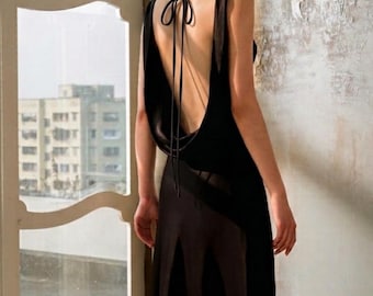 Cowl Back Maxi Dress Tie Back, Backless Maxi Dress, Floor Length Dress for Bridesmaids, Gift for Her