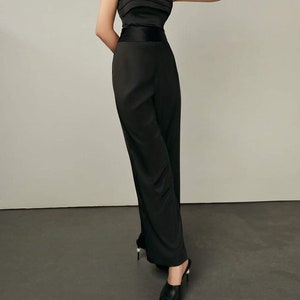 Straight Leg and High Waist Pants for Women in Black