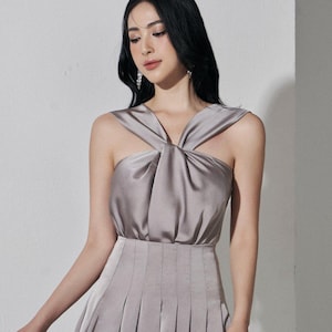 Office silk Top/Set Top and Skirt for Women/women sleeveless top/Straps silk blouse/women office silk Clothing/ Summer Silk Top