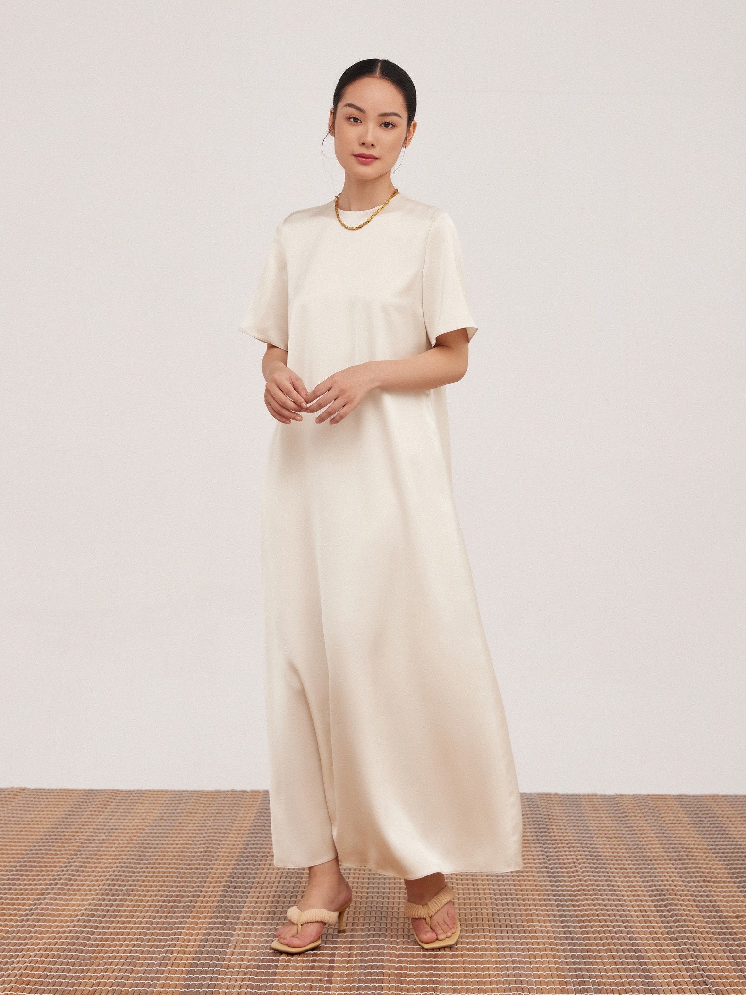 Oversize Maxi Dress - Short Sleeve Maxi Dress - Crew Neck Summer Women Dress - Simple Long Dress - Casual Silk Dress for Women