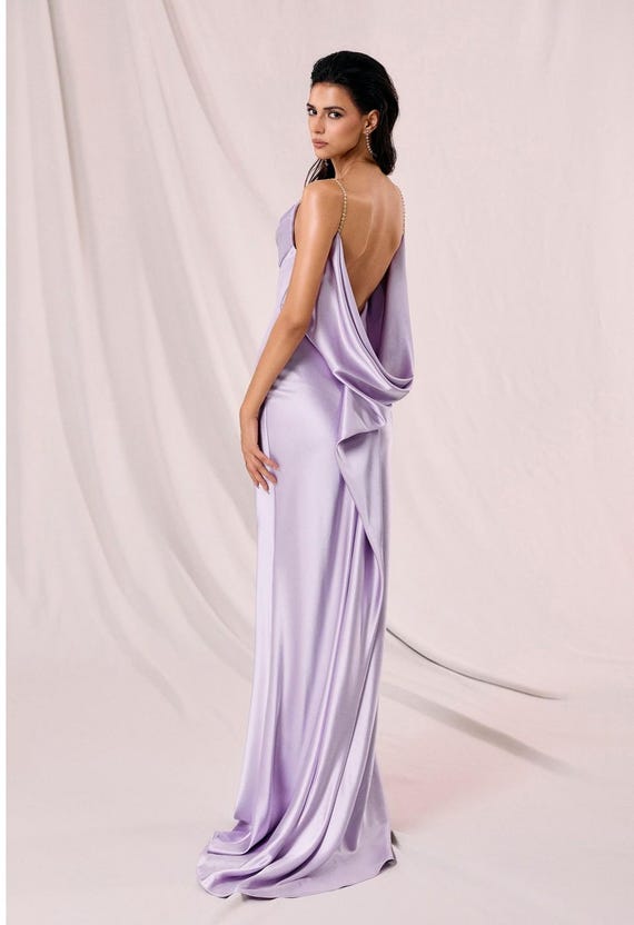 Draped Neck Maxi Dress - Open Cowl Back Floor Length Dress - Sleeveless Prom  Dress - Formal Long Dress for Women - Spaghetti Silk Dress - Etsy UK